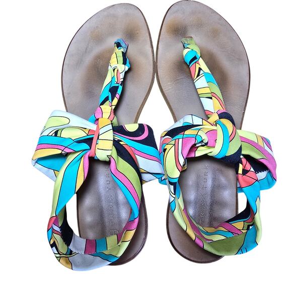 Fabulous Trina Turk Printed wrap Around 60s 70s Groovy Retro Sandals Size 10 - Picture 7 of 11